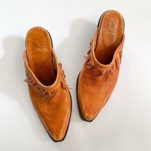 Durango Slid On Leather Heeled Shoes Women’s 7 Light Brown Boho Western Fringe